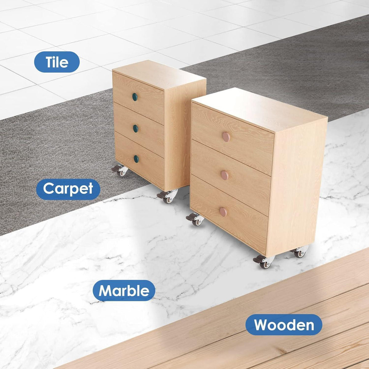 Möbelrollen 38mm Gummi mit Bremse – Schwerlast 135kg