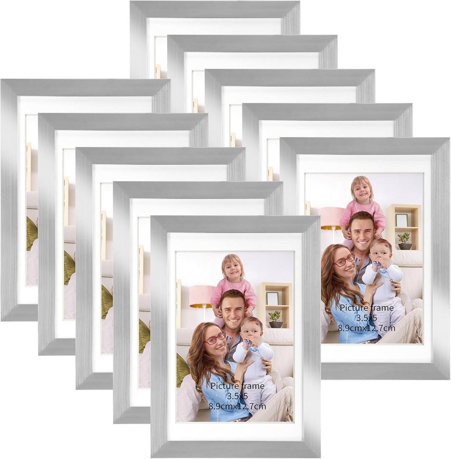 Bilderrahmen Set für Fotos 9x13 cm, Silber Collage Rahmen 10er Pack