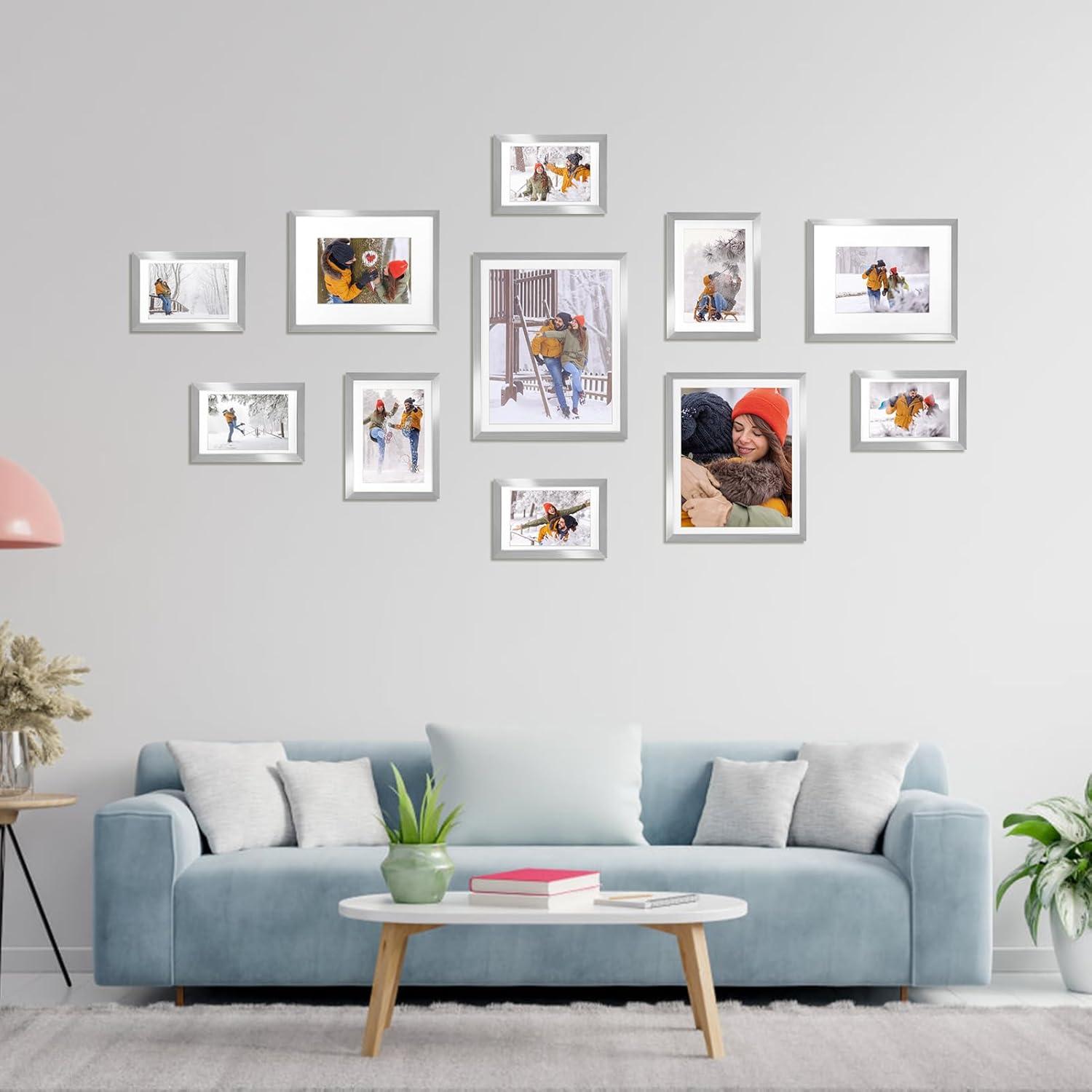 Collage Bilderrahmen Set 10x15 cm Silber für Fotos 9x13 cm Wand Tischaufsteller