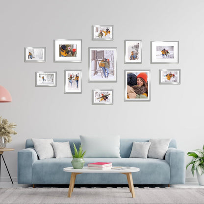 Collage Bilderrahmen Set 10x15 cm Silber für Fotos 9x13 cm Wand Tischaufsteller