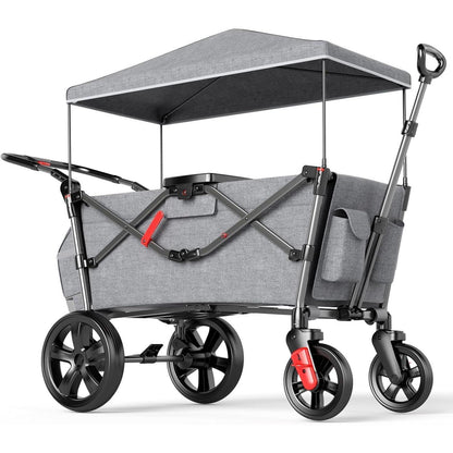Faltbarer Bollerwagen mit Dach für 2 Kinder, Sicherheitsgurt