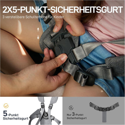 Faltbarer Bollerwagen mit Dach für 2 Kinder, Sicherheitsgurt