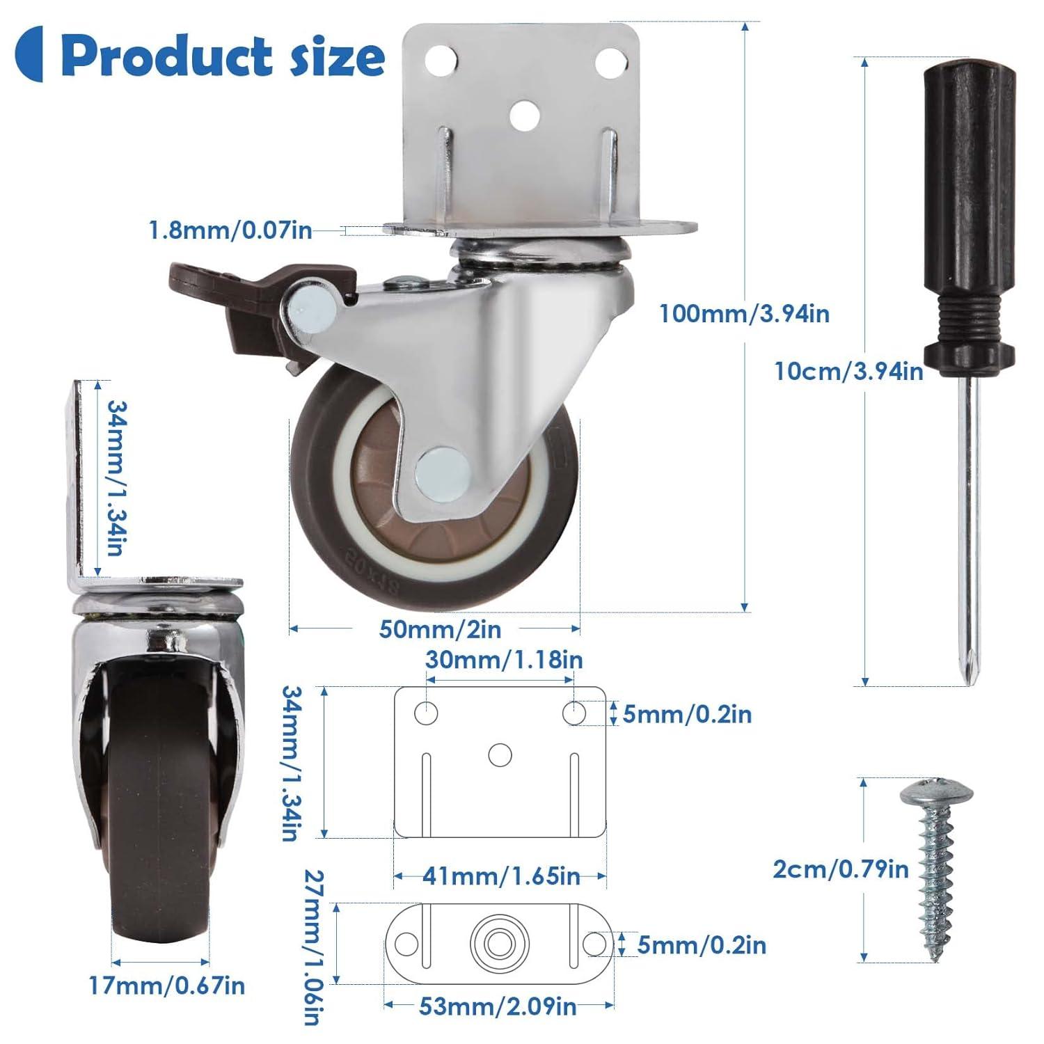 Montageplatte Möbelrollen Gummi 50mm 4 Bremse 270kg - 4er-Set