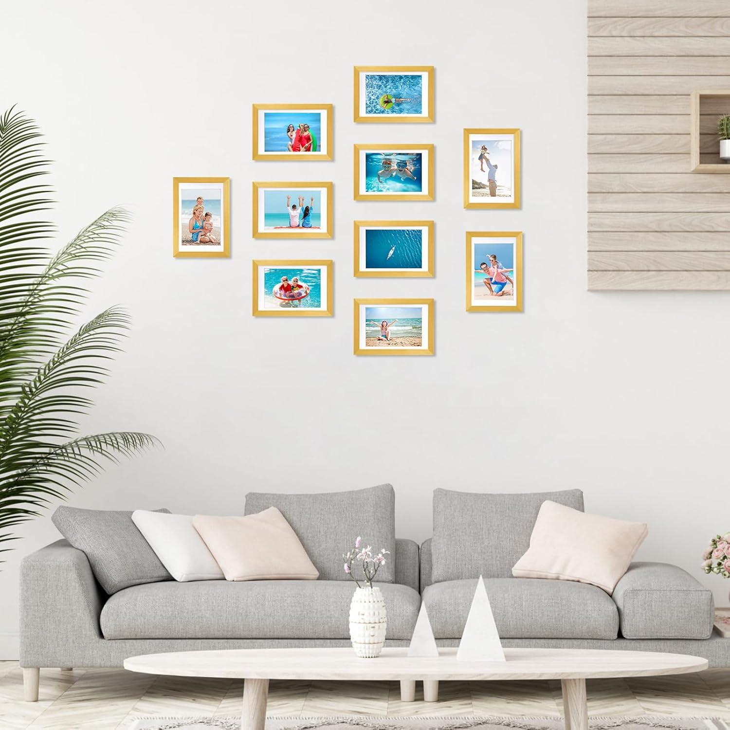 Goldener Bilderrahmen Set für 10x15 cm Fotos - Wand- und Tischaufsteller
