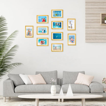 Goldener Bilderrahmen Set für 10x15 cm Fotos - Wand- und Tischaufsteller