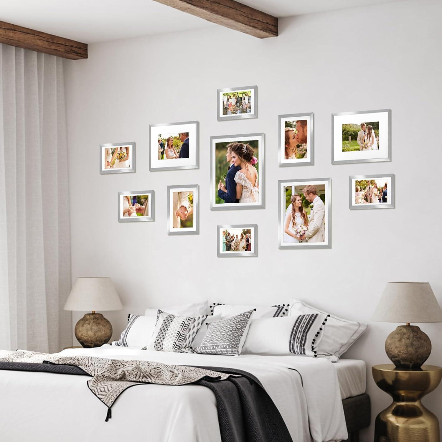 Giftgarden Bilderrahmen 10x15 cm Silber Set für 13x18 cm Fotos, Wand- oder Tisch Silber