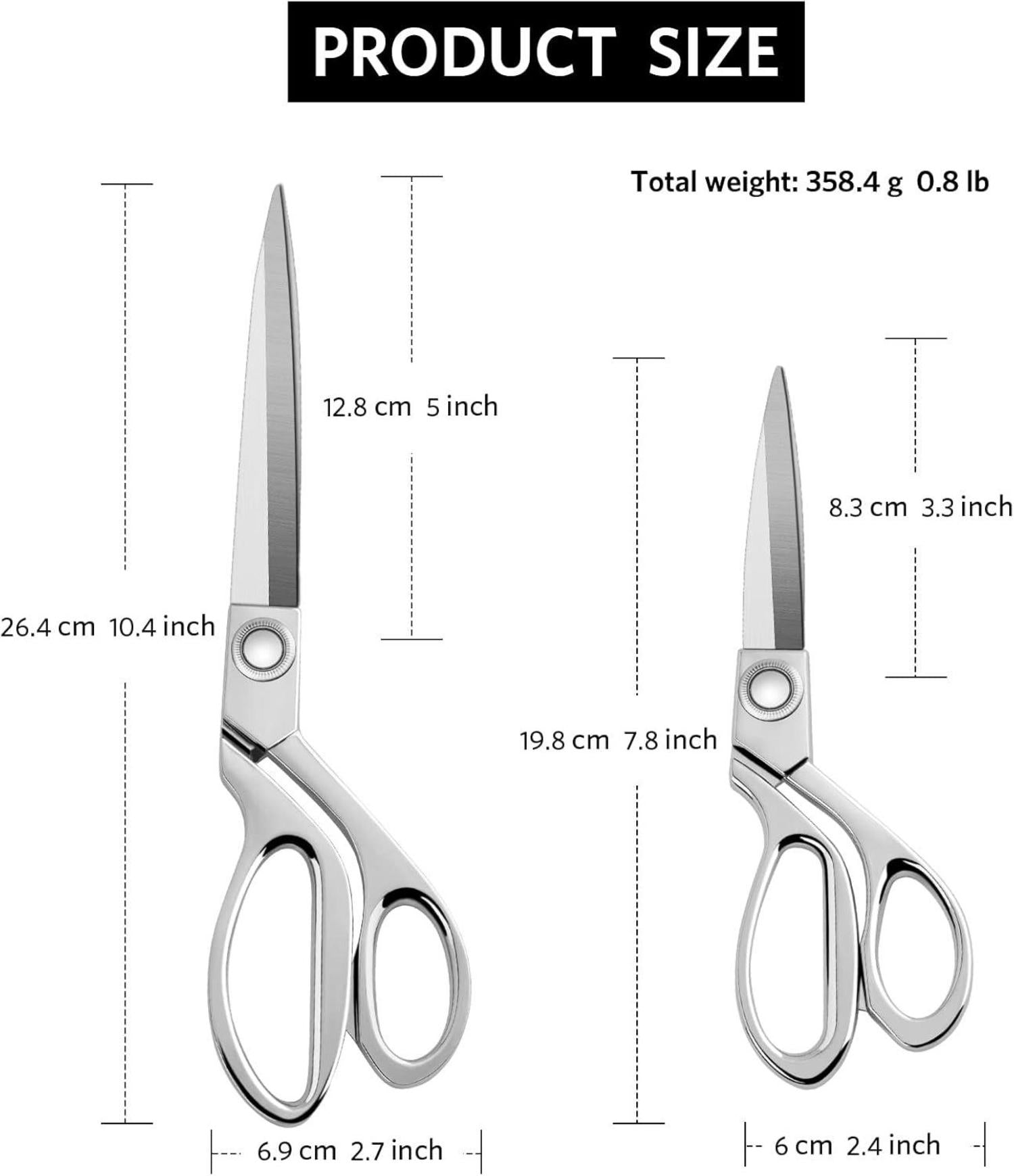 KUONIIY Hochleistungs-Nähschere 20 cm + 26 cm - Edelstahl-Schneiderschere für Stoff-Leder-Schneiderei