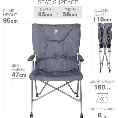 Faltbarer Campingstuhl 6CM Gepolstert 120KG Belastbar Grau
