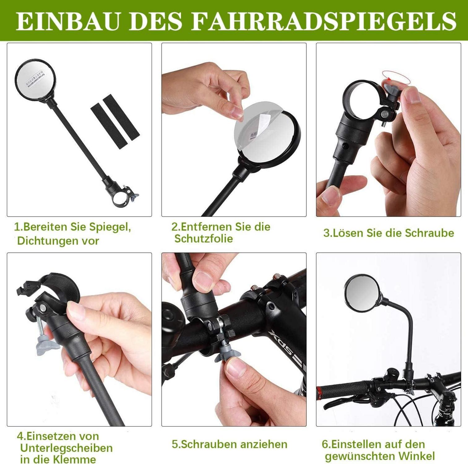 Fahrradspiegel 2 Stück 360° Drehbar für 22-32mm Lenker - Sicherer