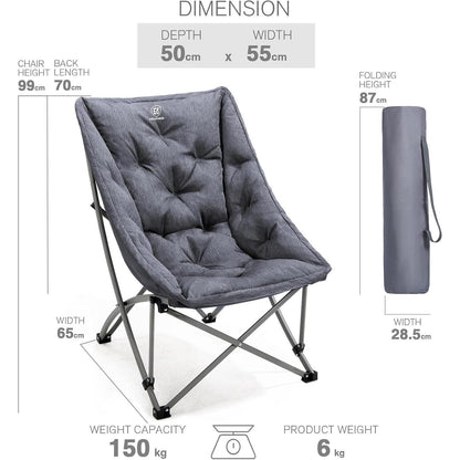 Luxus Campingstuhl Faltbar 6CM Gepolstert Hohe Rückenlehne