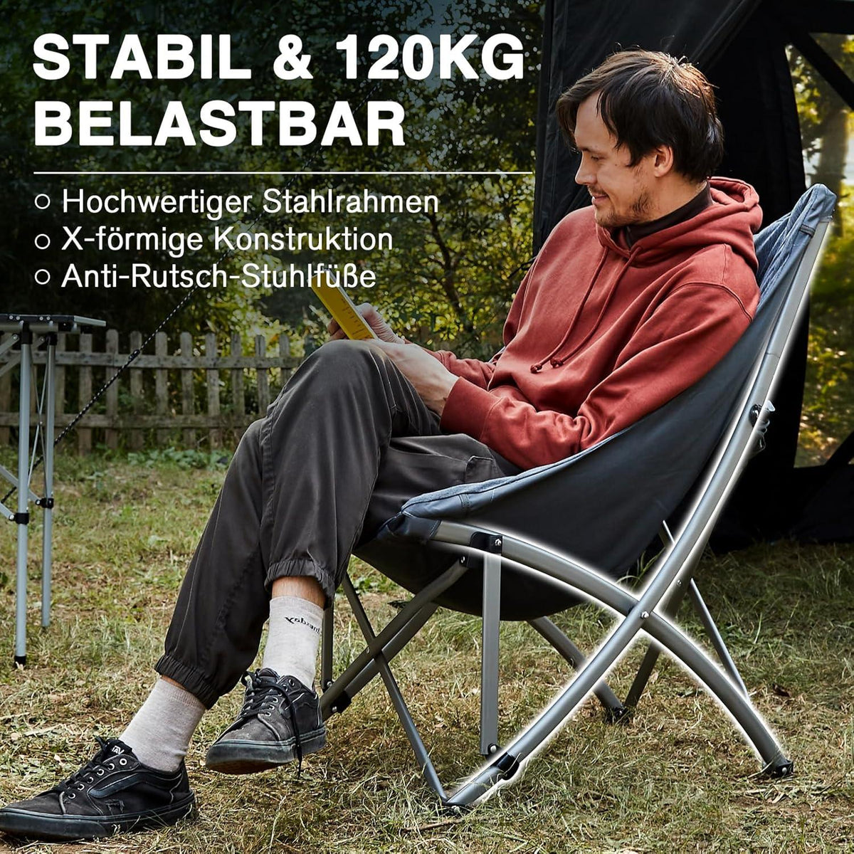 Luxus Campingstuhl faltbar 6CM gepolstert hohe Rückenlehne 120KG