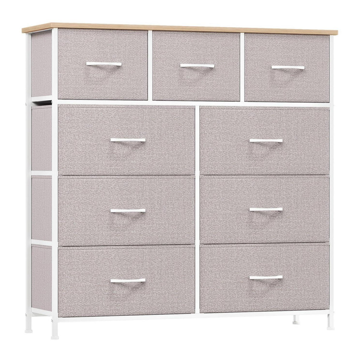 Kommode mit 9 Stoffschubladen – Aschgrau, 100x30x99 cm