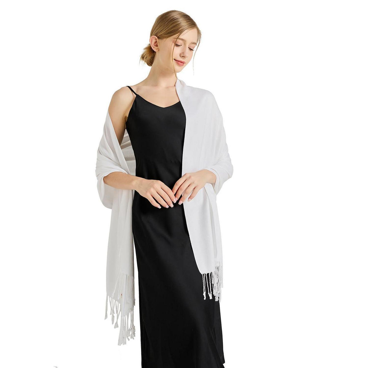 Pashmina Schal Damen Stola Elegant Weiß