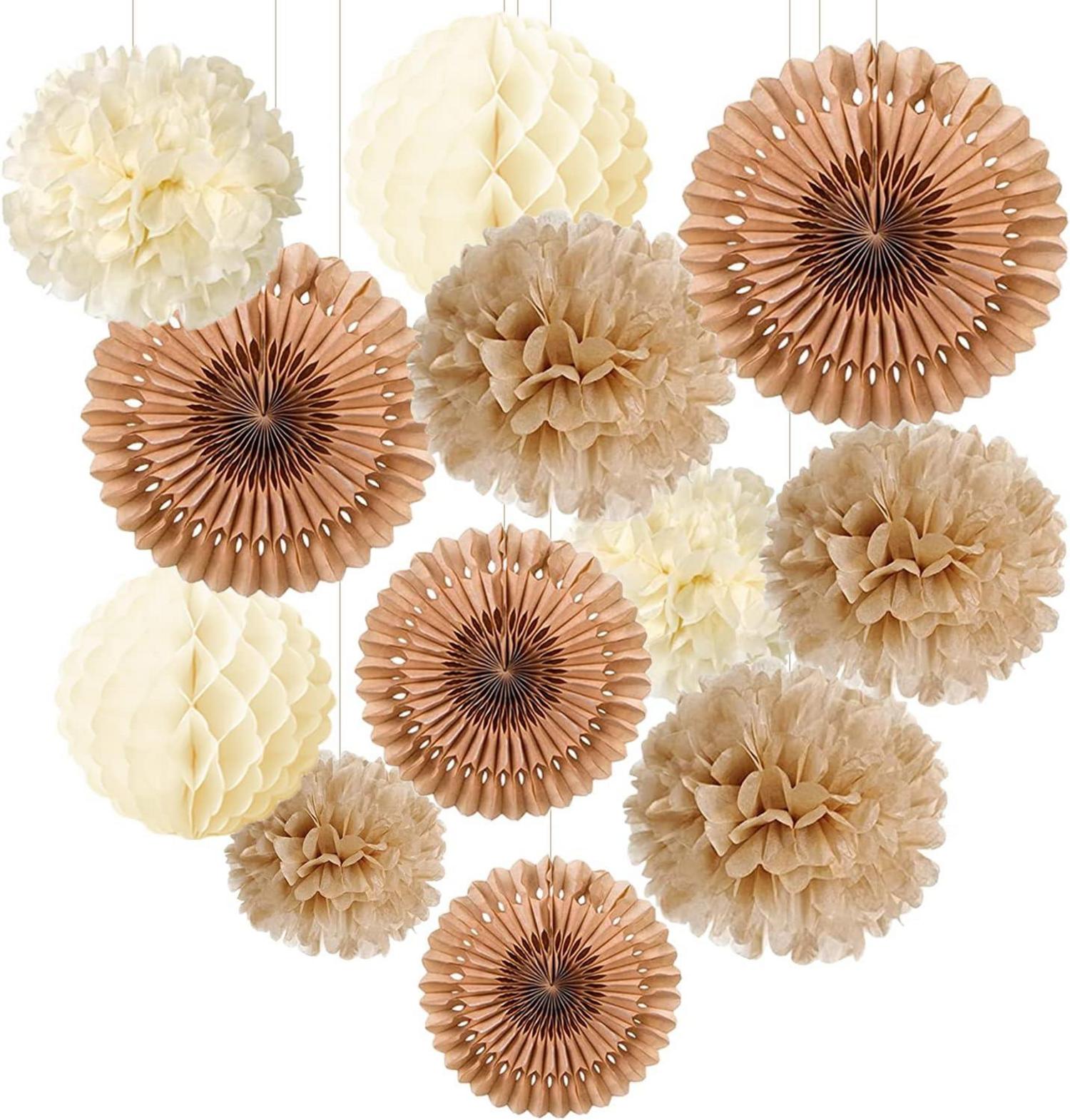 Vintage Boho Pompons Party Deko 12 Stück - Hochzeitsdeko romantisch