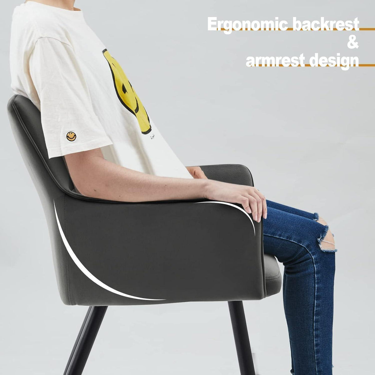 Samt Esszimmerstühle 2er-Set mit Armlehnen, Dunkelgrau