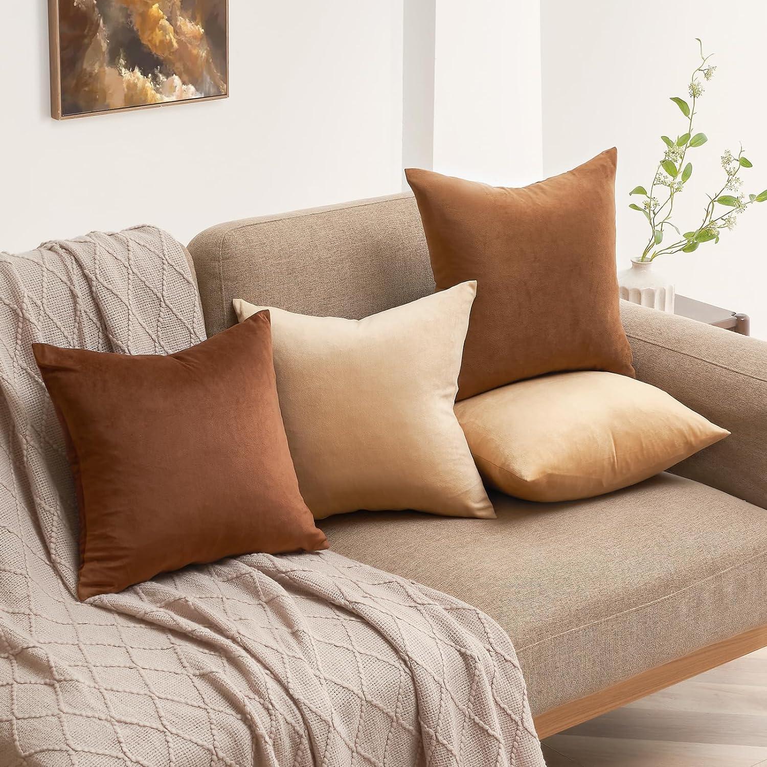 Topfinel Kissenbezüge 40x40 Samt 4er Set Braun Farbverlauf