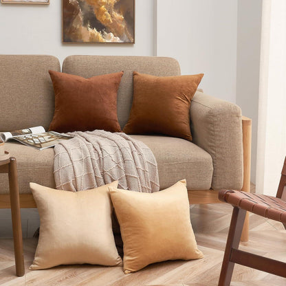 Topfinel Kissenbezug 40x40 braun Samt 4er Set deco Sofakissen Zierkissen 40x40cm flauschig