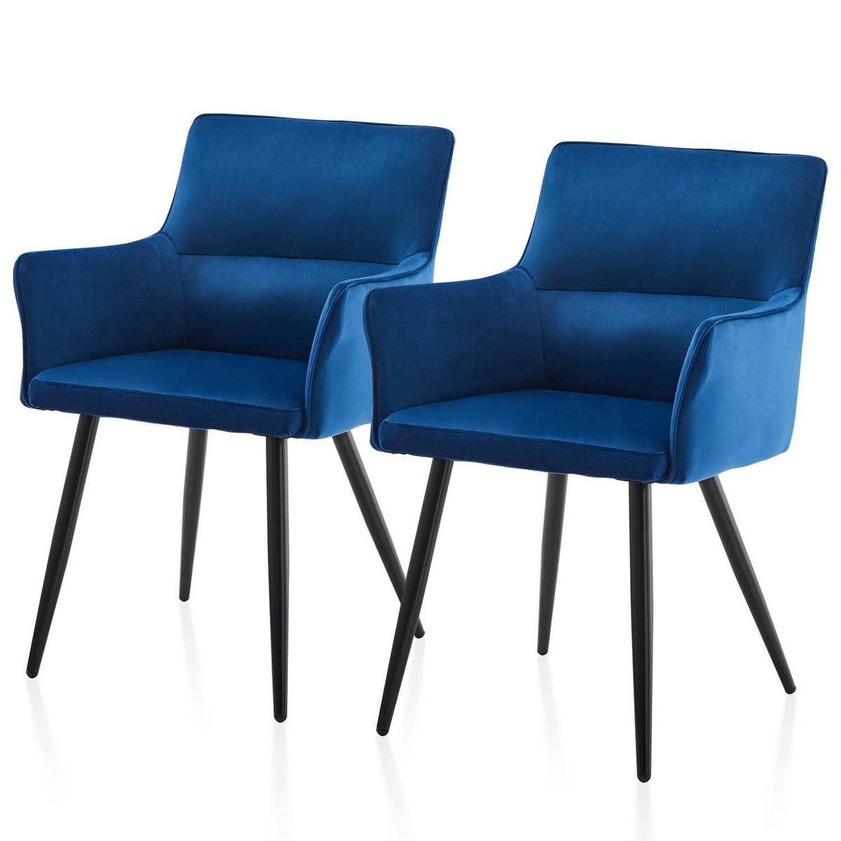 Samt Esszimmerstühle 2er-Set mit Armlehnen, Blau