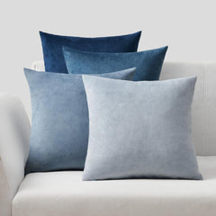 Kissenbezug 40x40 Samt 4er Set blau Zierkissen Wohnzimmer