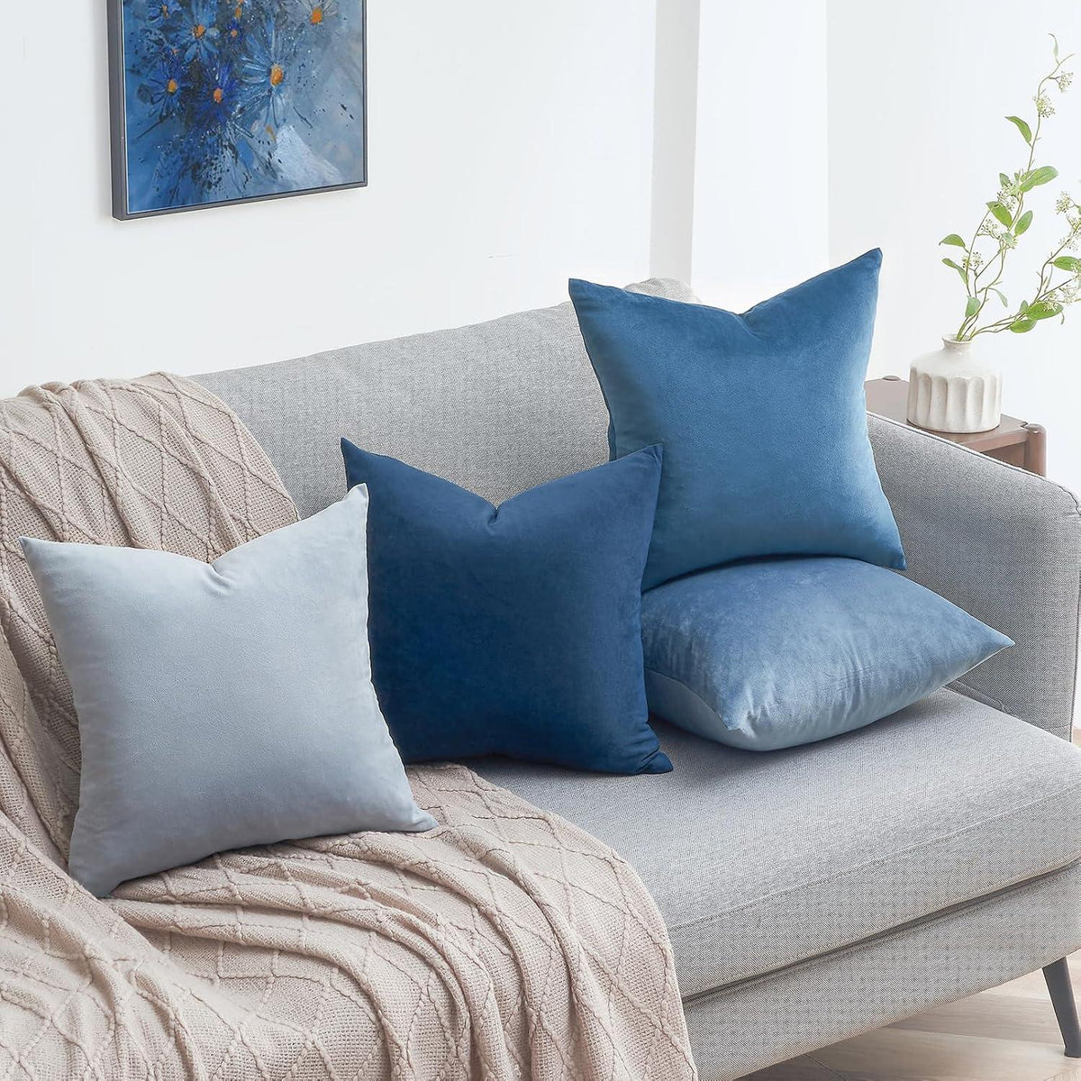 Topfinel Kissenbezug 40x40 blau 4er Set Samt Zierkissen – Luxus-Kollektion