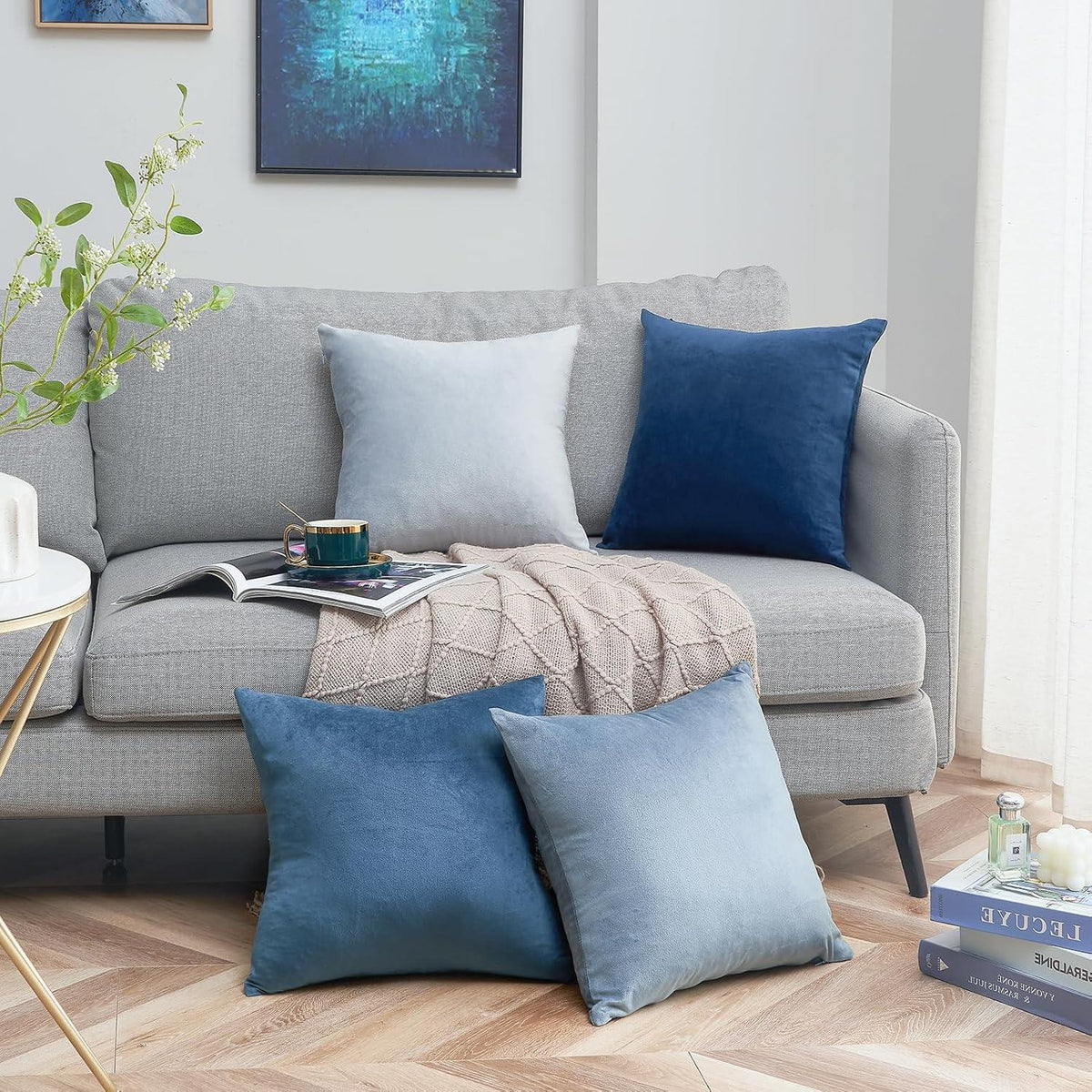 Topfinel Kissenbezug 40x40 blau 4er Set Samt Zierkissen – Luxus-Kollektion