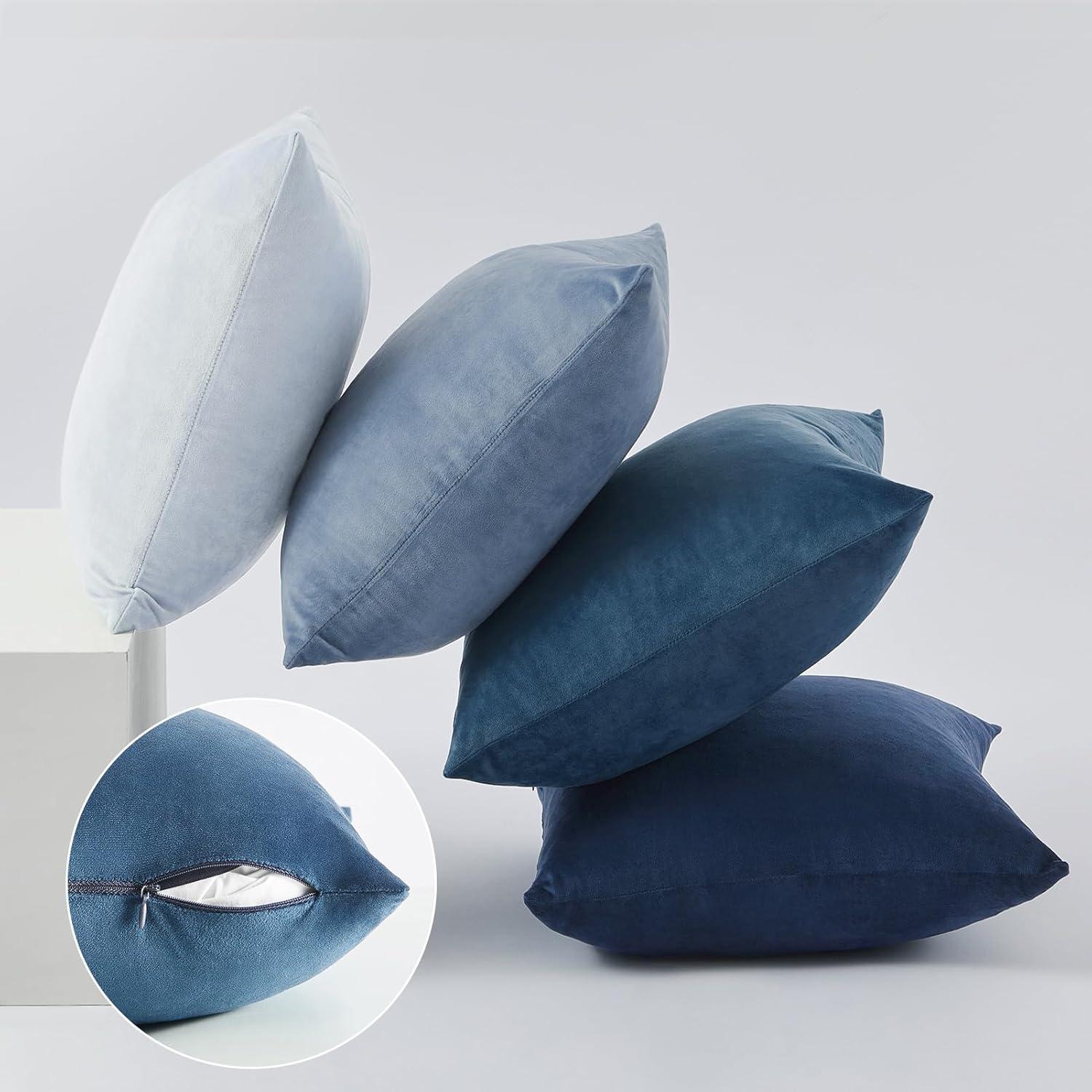 Kissenbezug 40x40 blau Samt 4er Set Sofakissen Dekokissen