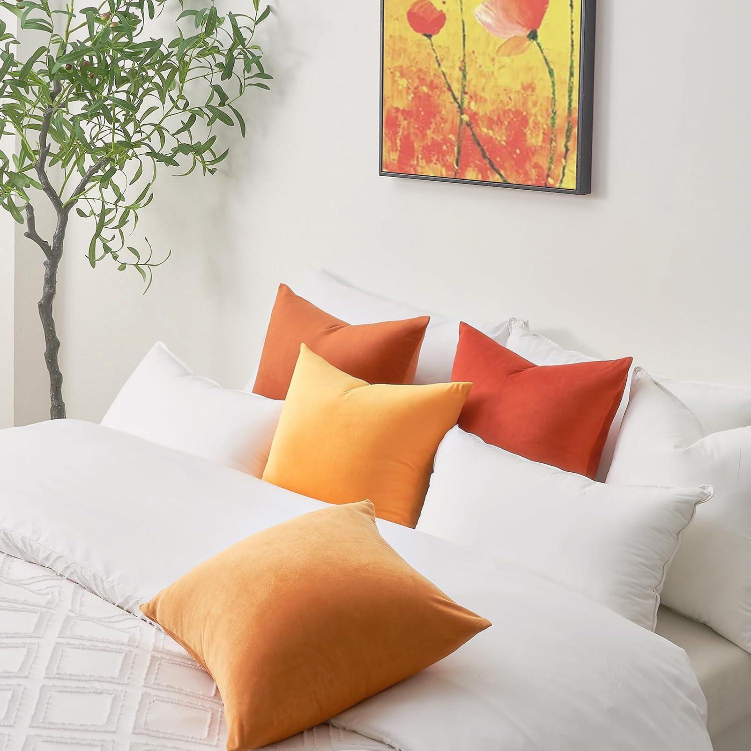 Topfinel Herbst Kissenbezug 40x40 Gelb Samt 4er Set Sofa Deko Zierkissen