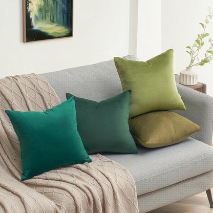 Samt Kissenbezug 40x40 grün 4er Set flauschig Dekokissen