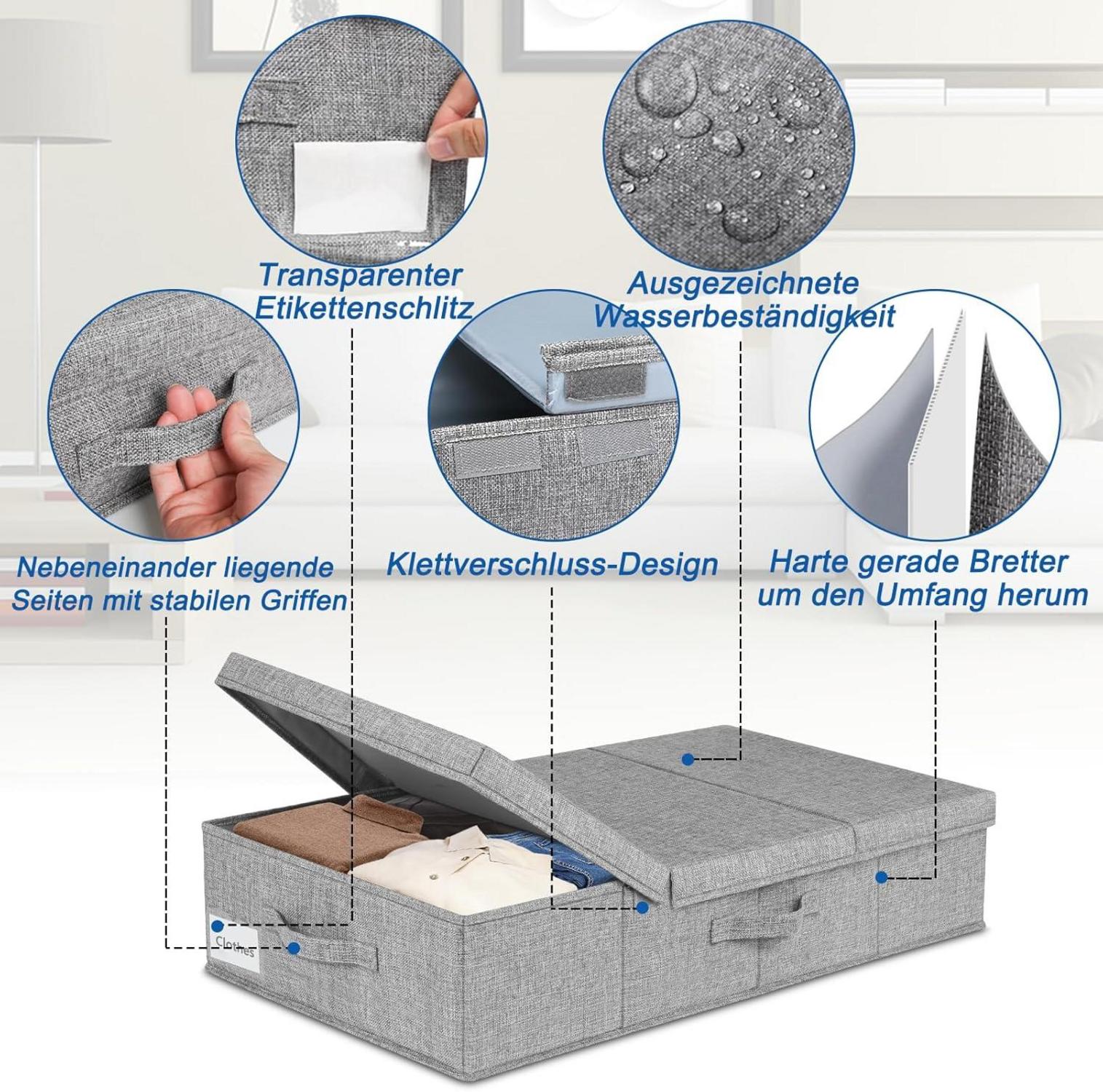 Unterbett Aufbewahrungsbox 2er Set 15cm Hoch Flach Grau - Aufbewahrungskisten