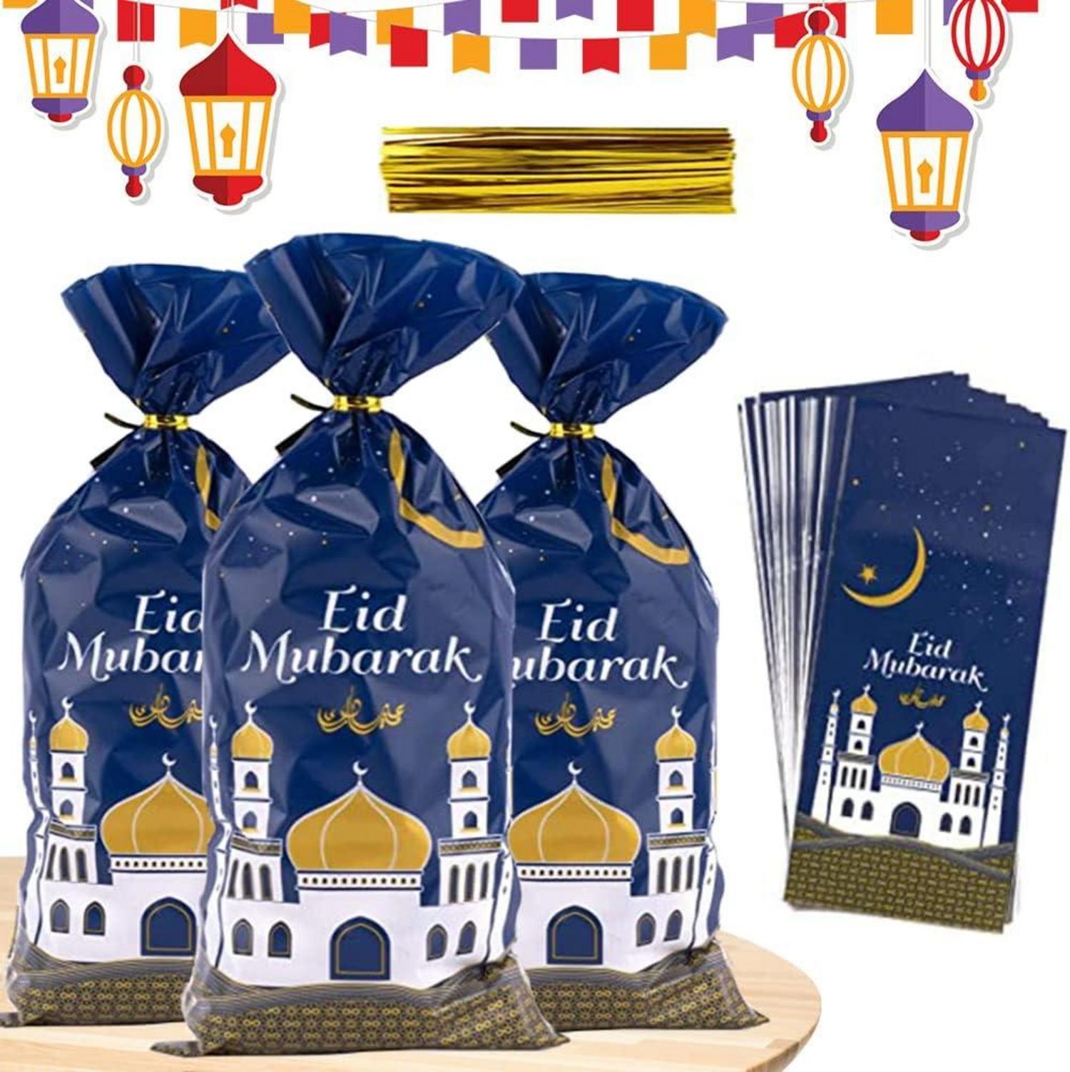 100 Ramadan Eid Mubarak Geschenktüten Zellophan Party Taschen