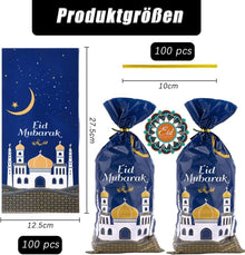 100 Ramadan Eid Mubarak Geschenktüten mit Twist Krawatten