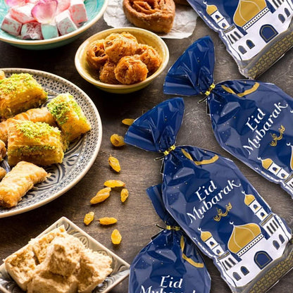 100 Ramadan Eid Mubarak Geschenktüten 100 Gold Twist Krawatten