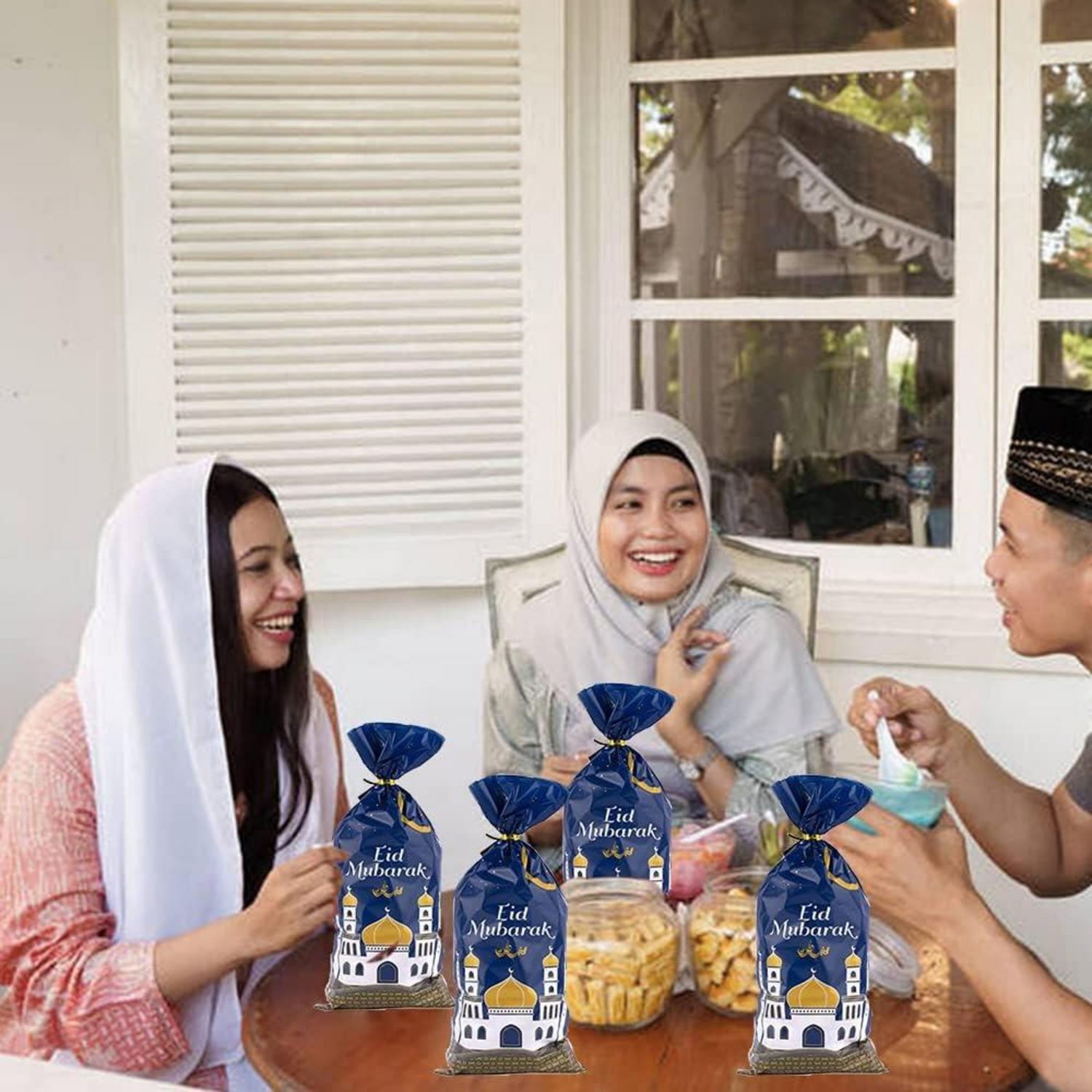 100 Ramadan Eid Mubarak Geschenktüten mit Gold Twist Krawatten