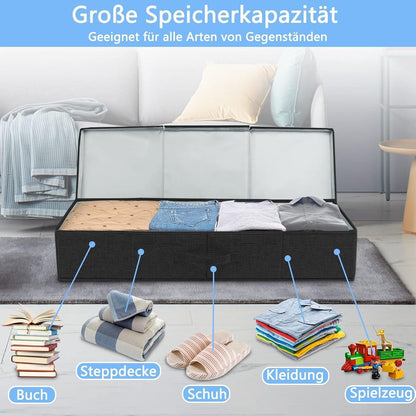 Faltbare Unterbett Aufbewahrungsboxen 2 Stück Schwarz 15cm Hoch