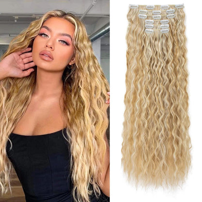 60cm Lange Wellige Haarverlängerung Blond mit Hellblond