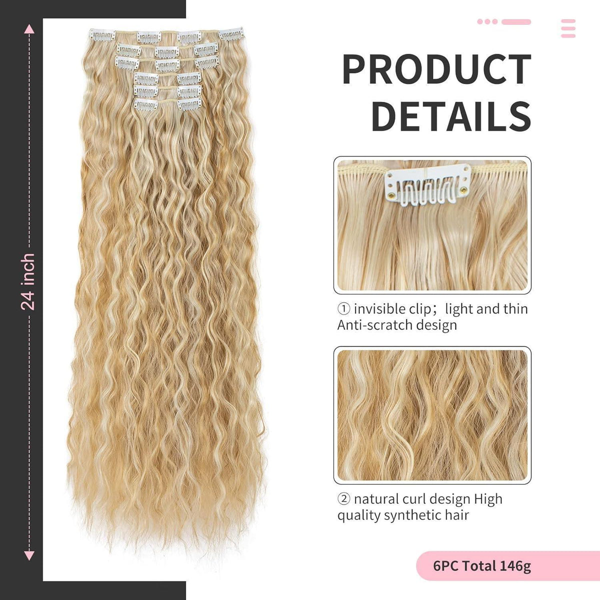 60cm Lange Wellige Haarverlängerung Blond mit Hellblond