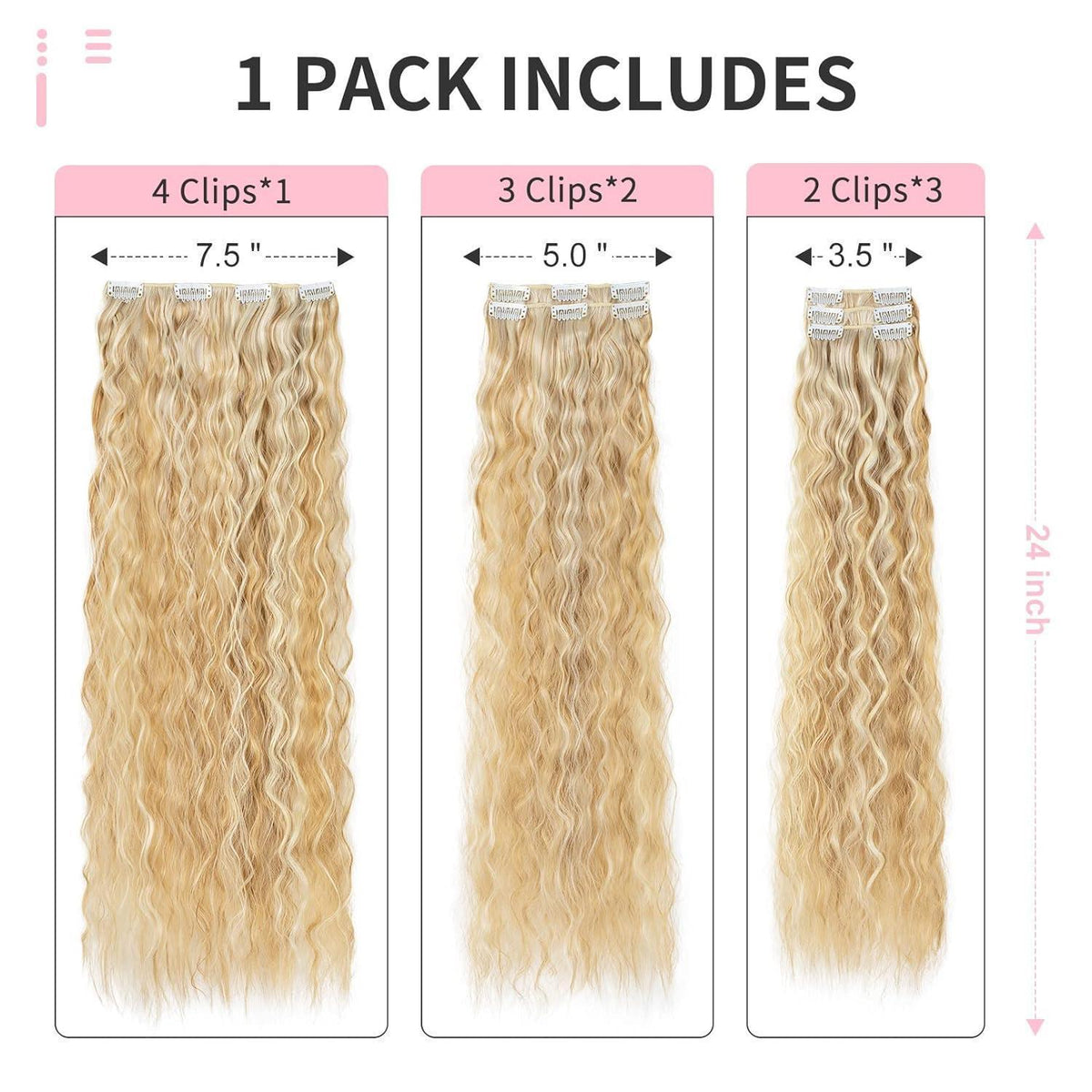 60cm Lange Wellige Haarverlängerung Blond mit Hellblond
