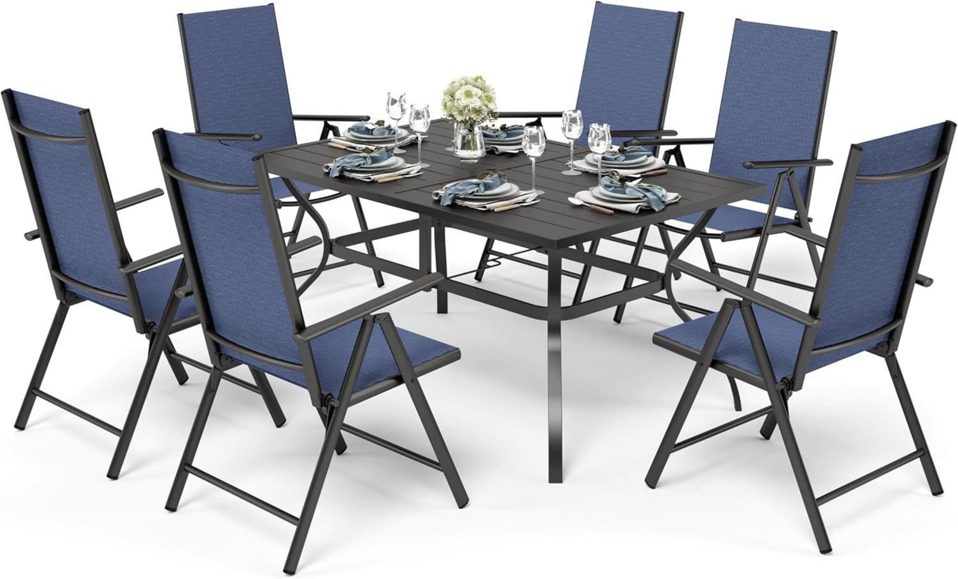 Gartenmöbel Set 6 Stühle mit Tisch Wetterfest Grau Metall