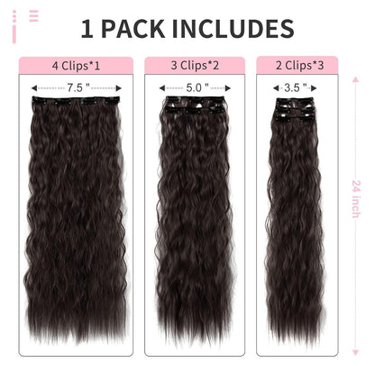 60cm Lange Wellige Haarverlängerung – Clip-In, Schwarz Braun