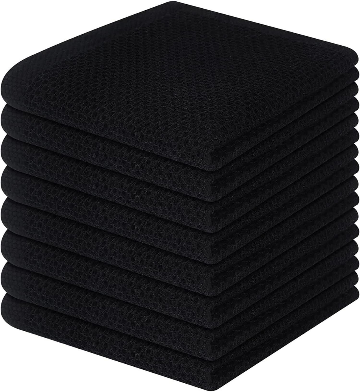 Geschirrtücher 8er Set 100% Baumwolle Schwarz Waffelmuster