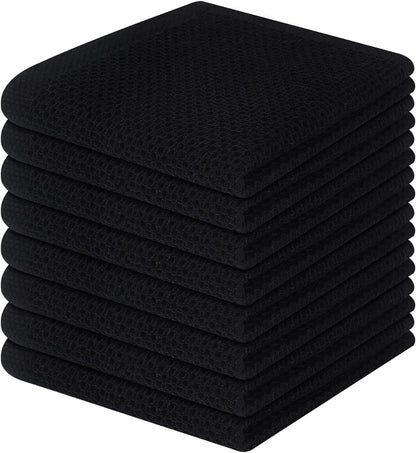Geschirrtücher 8er Set 100% Baumwolle Schwarz Waffelmuster