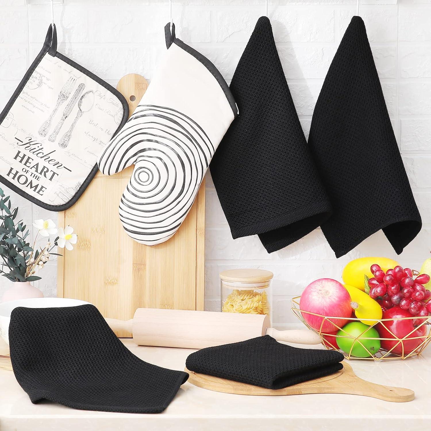 Schwarze Geschirrtücher 8er Set 30x30cm, 100% Baumwolle, Weich und Saugfähig