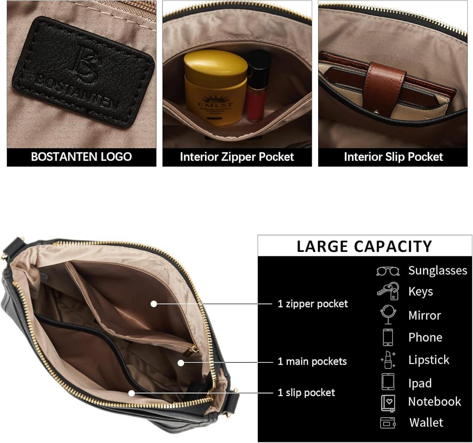 BOSTANTEN Damen Handtasche mittelgroß Leder Schultertasche Crossbody Bag mit breitem Schultergurt