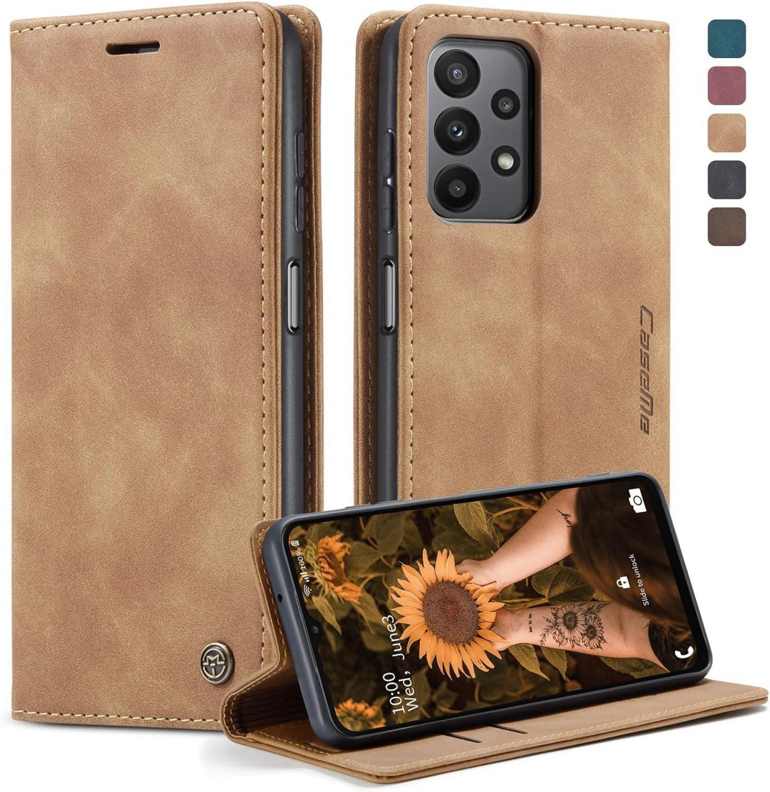 Handyhülle Samsung Galaxy A23 5G Leder Flip Case Braun Schutzhülle
