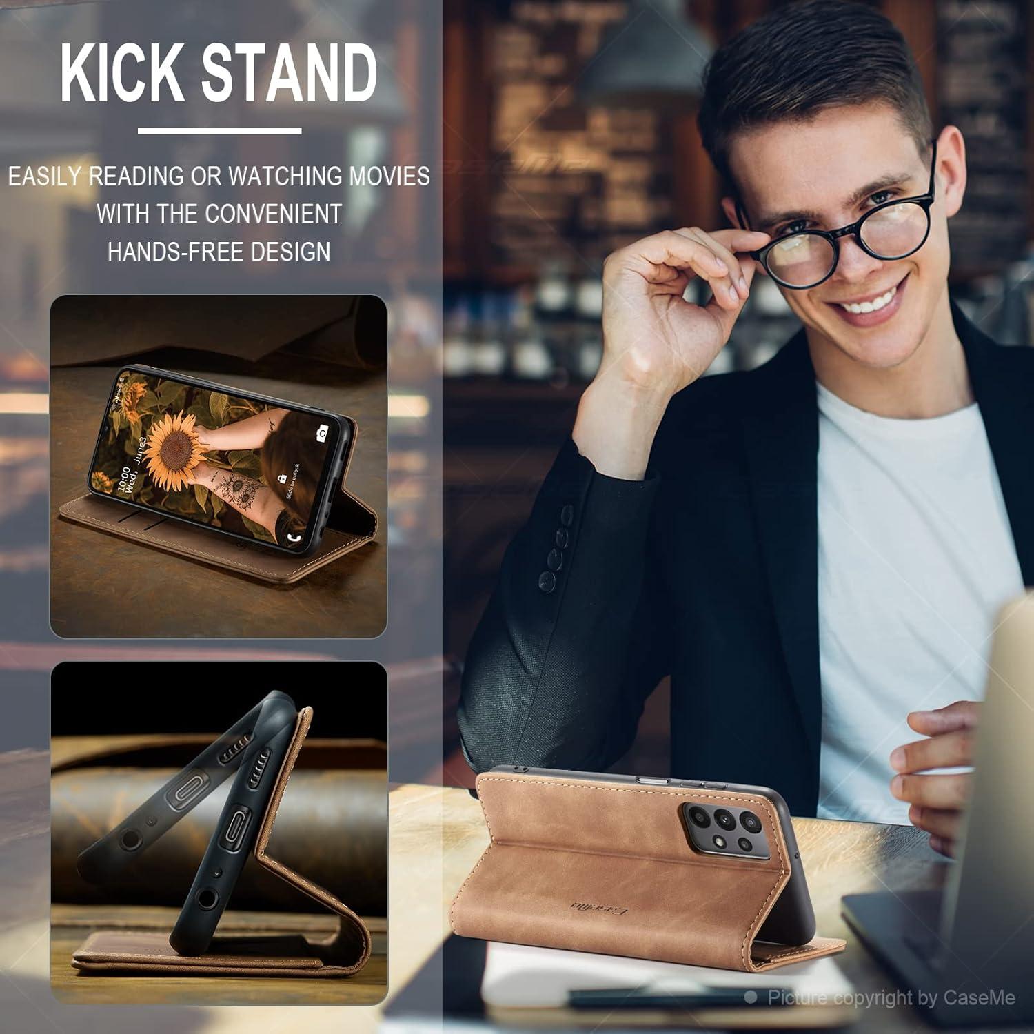 Handyhülle Samsung Galaxy A23 Premium Lederhülle Braun Flip Case