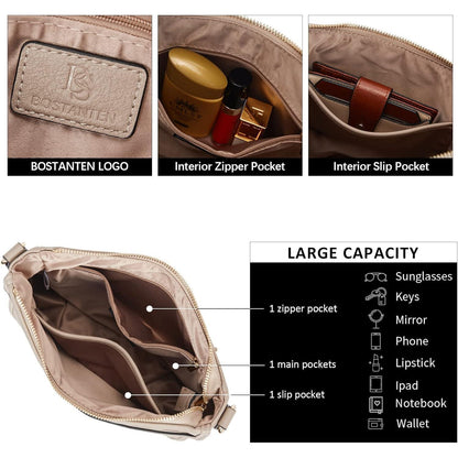 BOSTANTEN Damen Mittelgroße Leder Crossbody Umhängetasche