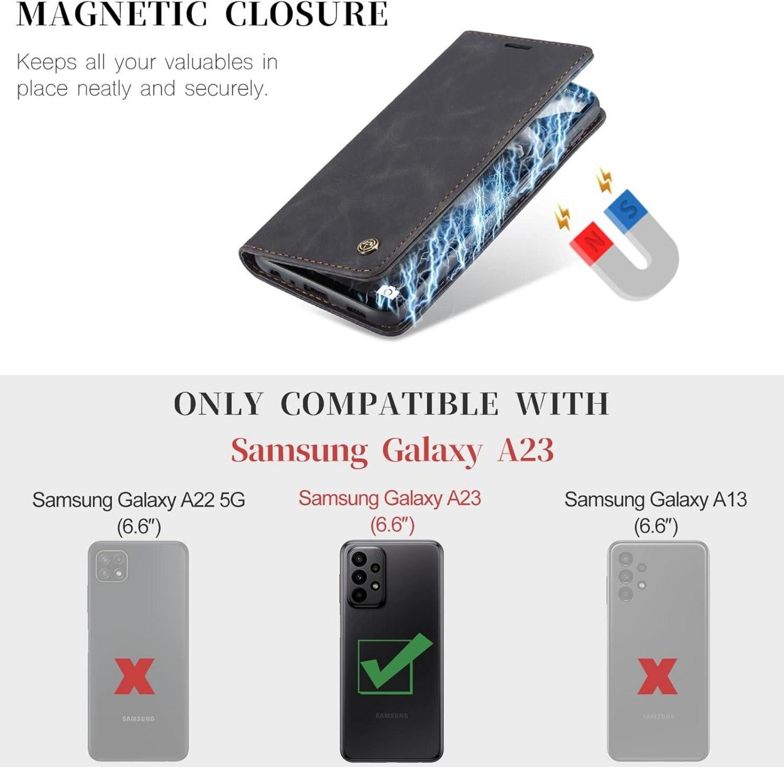 Samsung Galaxy A23 5G Lederhülle Schutzhülle Schwarz Magnet