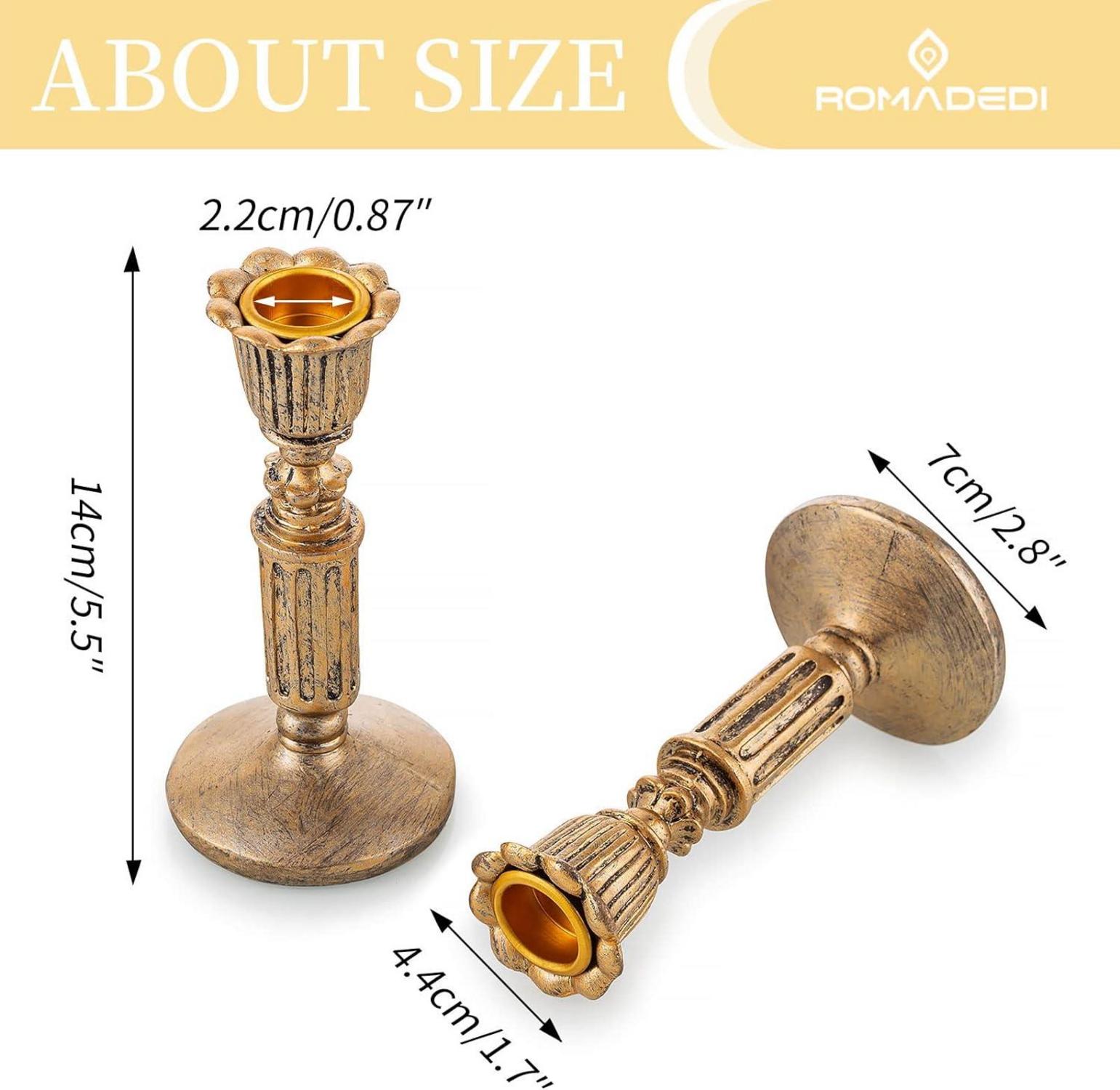 Romadedi Kerzenständer Vintage Gold 2er Set 14cm für Spitzkerzen
