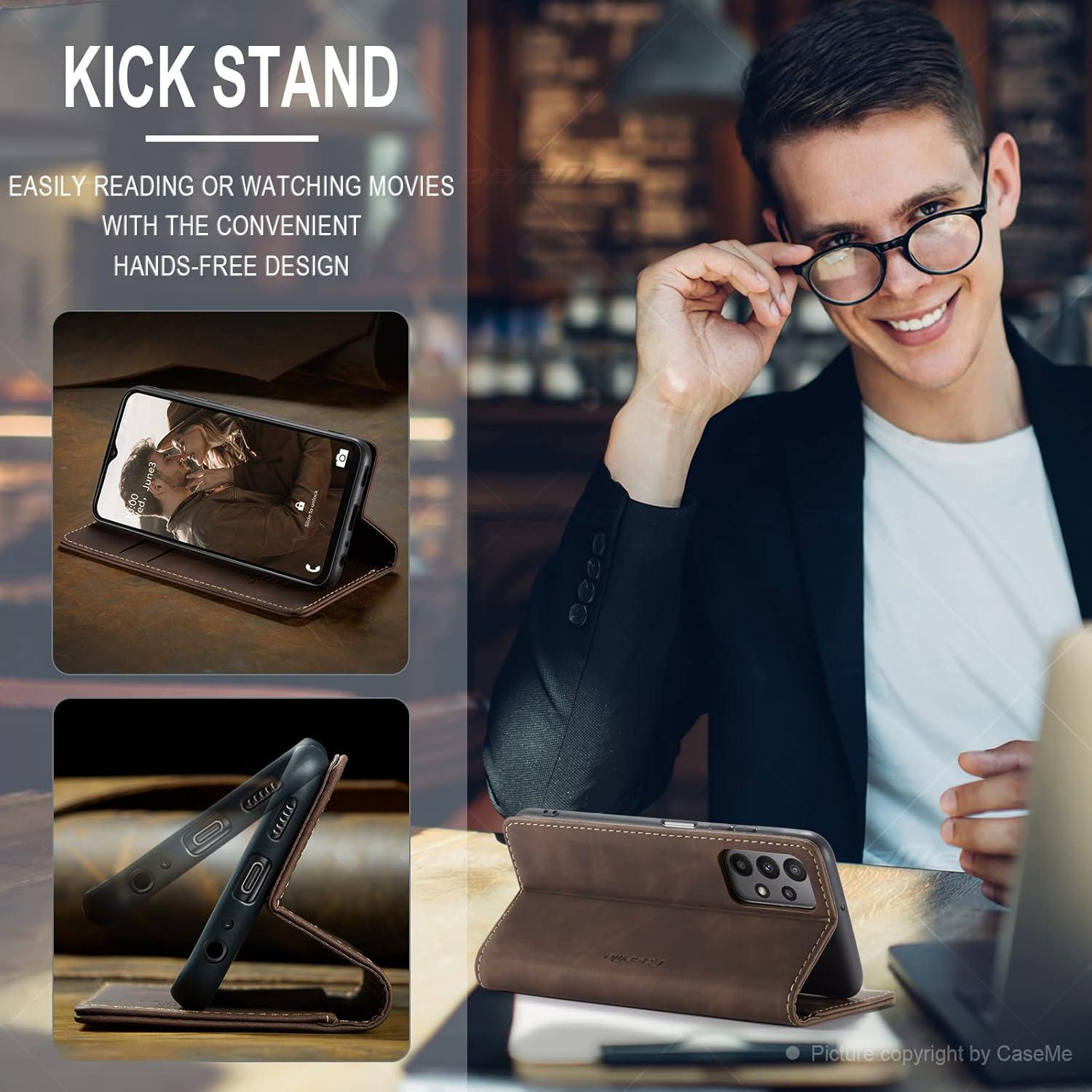 Samsung Galaxy A23 5G Handyhülle Premium Leder Klapphülle Kaffee