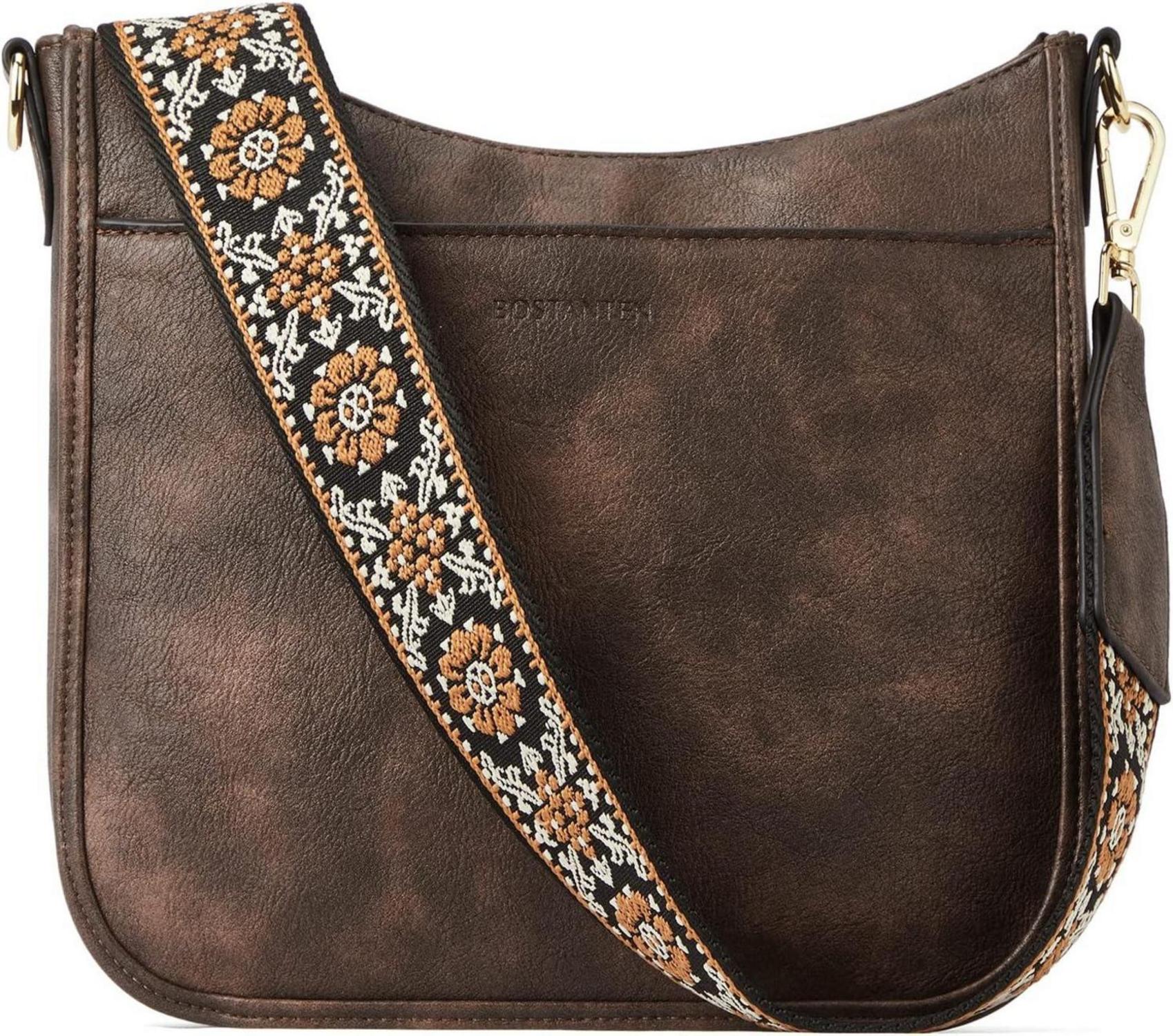 Schultertasche Damen Crossbody Leder mittelgroß mit breitem Riemen